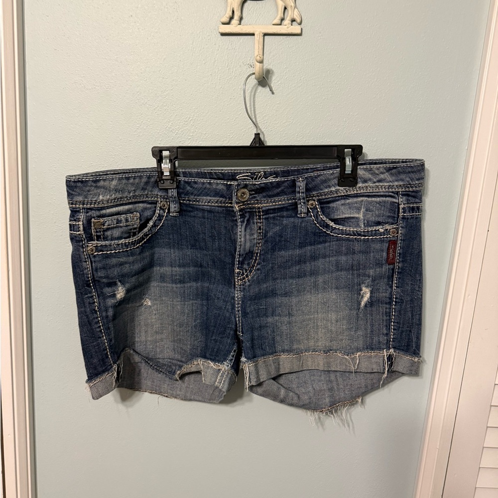 Silver Jeans Distressed Blue Jean Shorts
